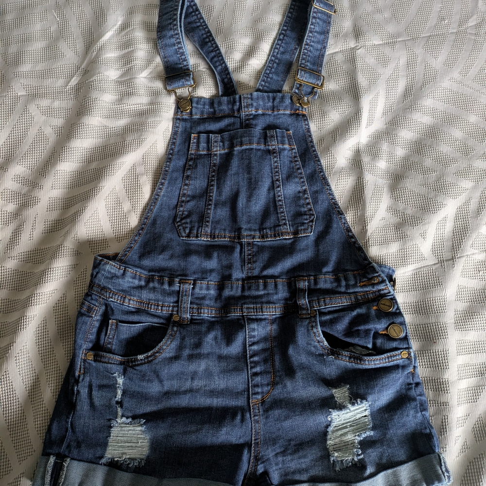 Denim Overalls with Distressed Details